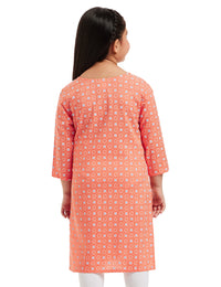 Amazon Brand - Jam & Honey Girl's  Cotton Regular Short Kurti PEACH 2 2 Years-3 Years