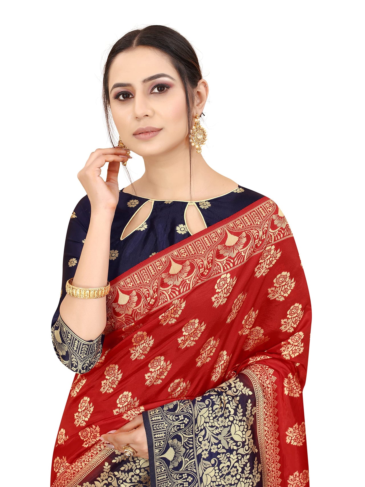 SATYAM WEAVES Women's  Banarasi Cotton Silk Saree With Blouse Piece