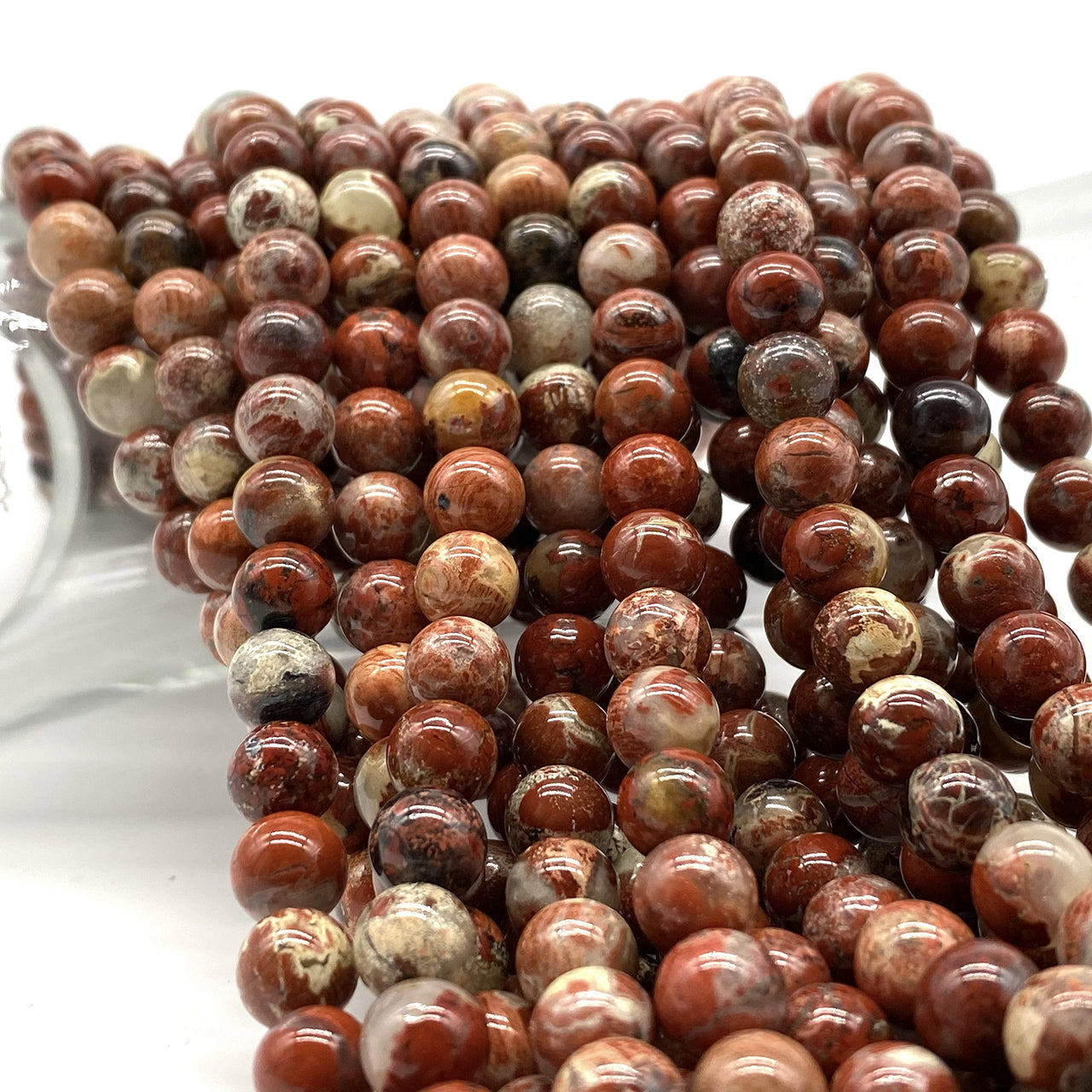 ABCGEMS Morgan-Hill California White-Lace Poppy Jasper Beads (Gorgeous Crystal Quartz Inclusion) Healing Crystal Stone Ideal for Bracelet Necklace Ring DIY Jewelry Making Men Women Smooth Round 8mm White-Lace Poppy Jasper (From USA)