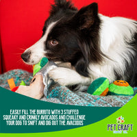 Pet Craft Supply Hide and Seek Plush Dog Toys Crinkle Squeaky Interactive Burrow Activity Puzzle Chew Fetch Treat Hiding Brain Stimulating Cute Funny Toy Bundle Pack - Burrito, for Medium Breeds