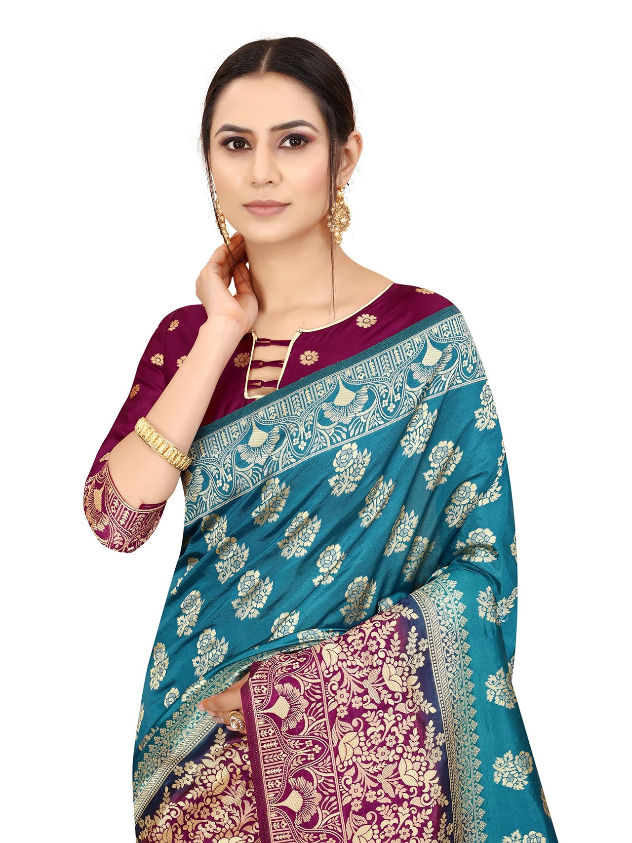 SATYAM WEAVES Women's  Banarasi Cotton Silk Saree With Blouse Piece