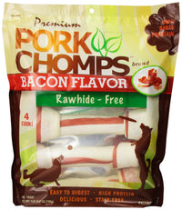 Pork Chomps Baked Pork Skin Dog Chews, 11-inch Knots, Bacon Flavor Strip, 4 Count 1.68 Pound (Pack of 1)