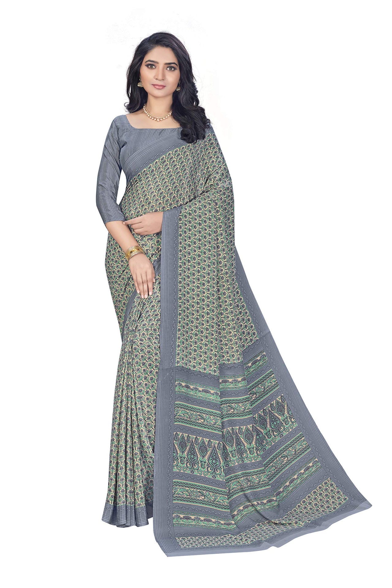 Vimla Women's  Multicolor Crepe Silk Uniform Saree with Blouse