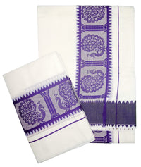 YETTALAN® Women's  Kerala Traditional Cotton Jacquard Work Set Mundu with Color Temple Border 2.00&2.80 Meters Maroon Peacock