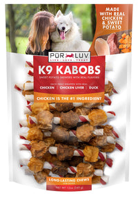 Dog Treats, K9 Kabobs for Dogs Made with Real Chicken, Duck, and Sweet Potato, 12 Ounces, Healthy, Easily Digestible, Long-Lasting, High Protein Dog Treat, Satisfies Dog's  Urge to Chew Chicken / Duck / Sweet Potato Kabob