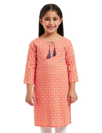 Amazon Brand - Jam & Honey Girl's  Cotton Regular Short Kurti PEACH 2 2 Years-3 Years