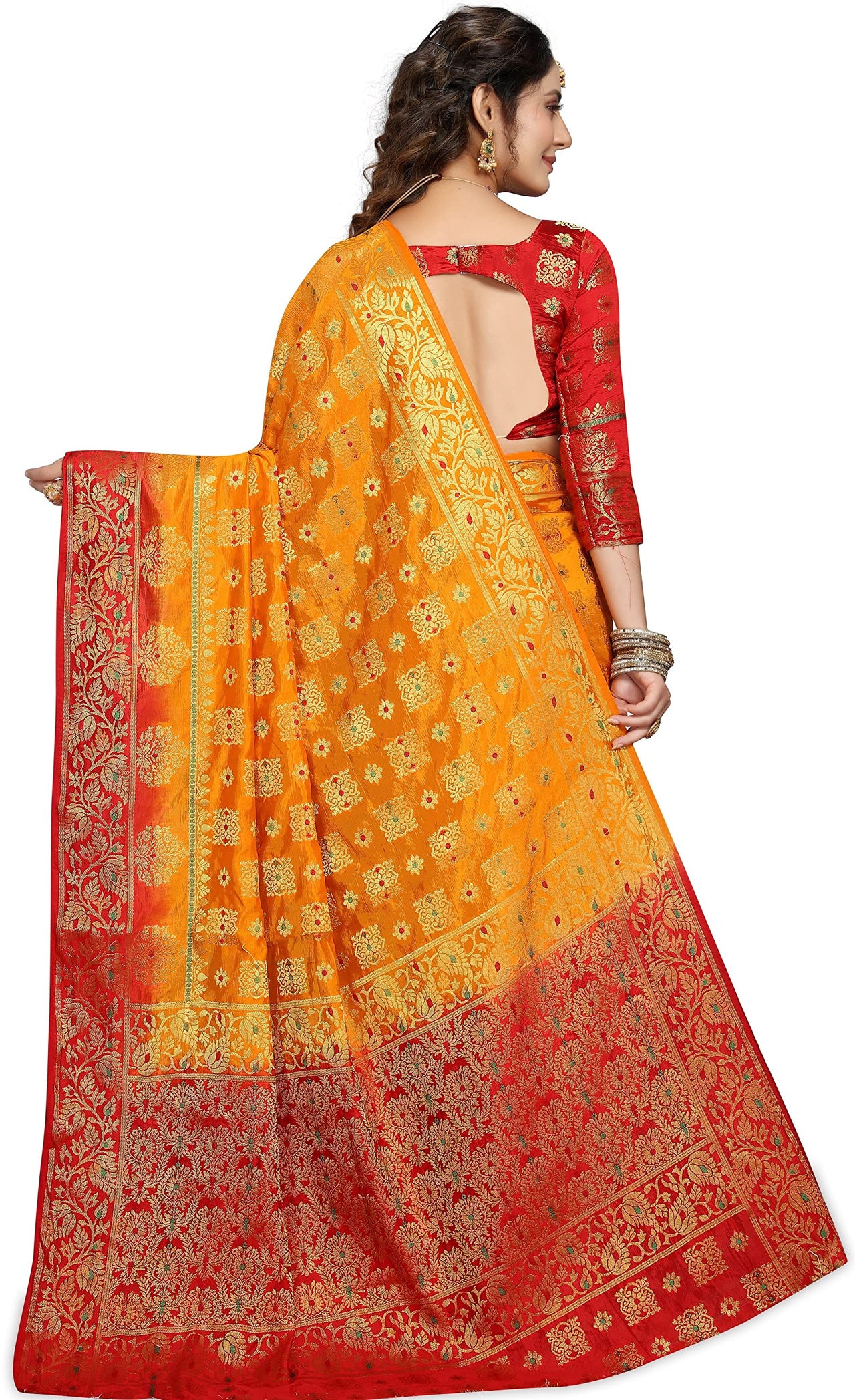 iZibra Women's  Kanchipuram Silk Sarees With Blouse Piece