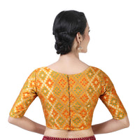 X3 Women's  Brocade Zari Weaving Elbow Length Sleeves Saree Blouse