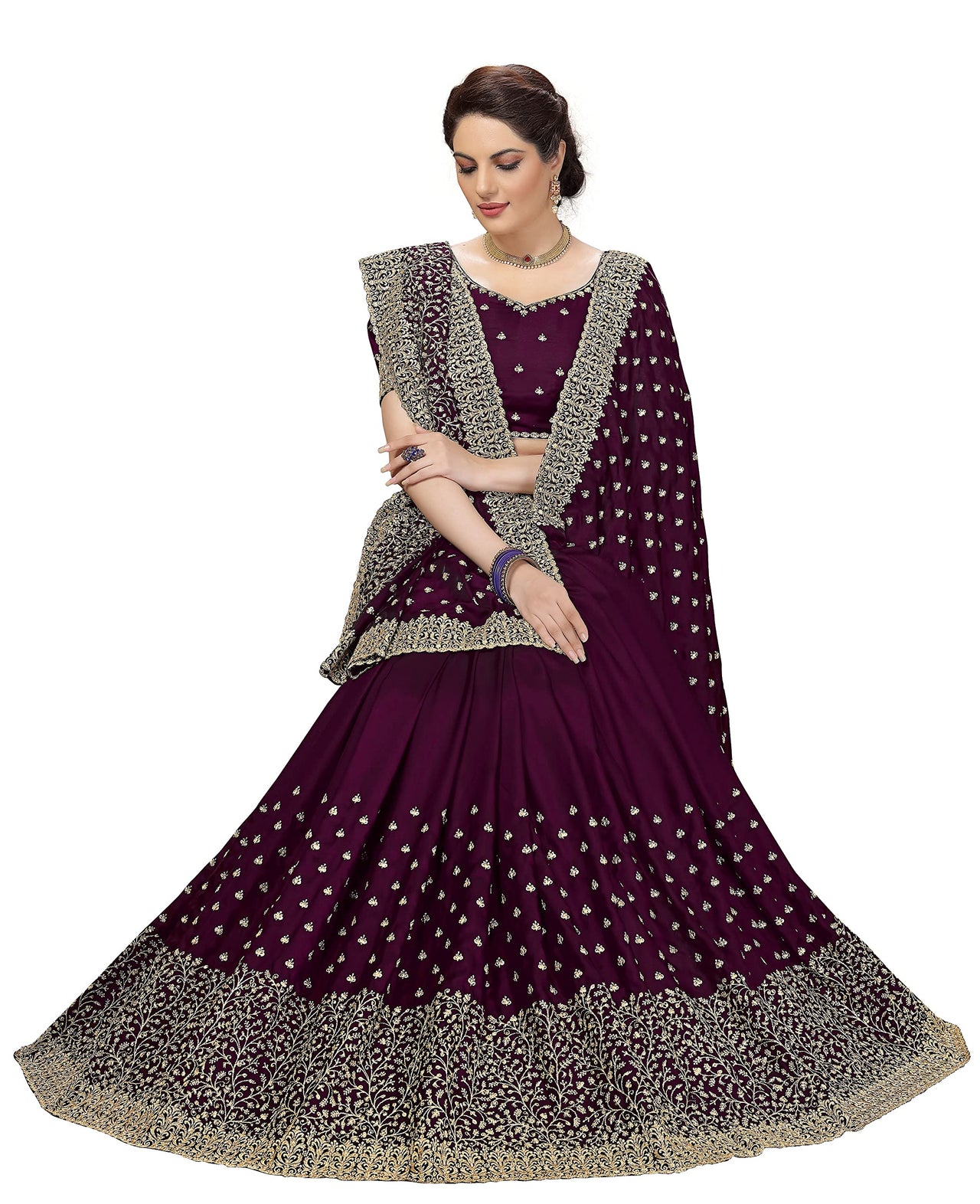 PANASH TRENDS Women's  Heavy Embroidered Silk Saree Women