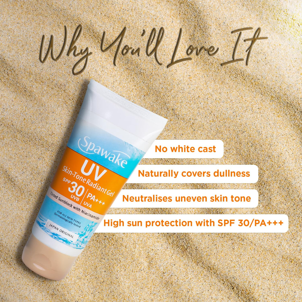 Spawake Sunscreen UV Tone Radiant Gel | SPF 30 PA+++ | Tinted & Non Greasy | Even Tone | For All Skin Tones | 45g