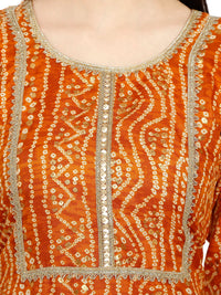 InTrend Forever Bandhani Foil Print Designer || Cotton Kurta for Ladies || Straight Fit || Zari & Sequins lace || Kurtis for Women