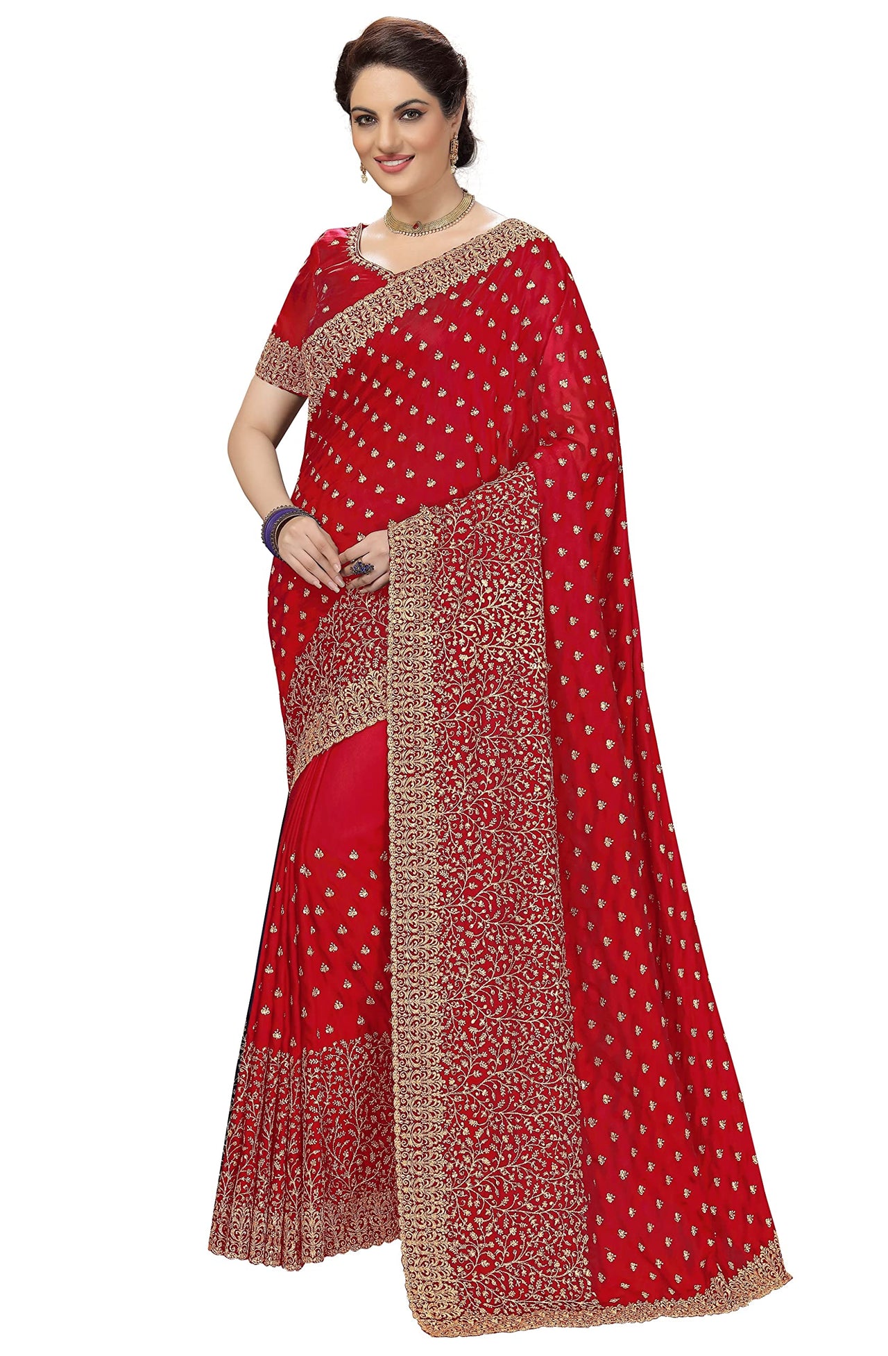 PANASH TRENDS Women's  Heavy Embroidered Silk Saree Women