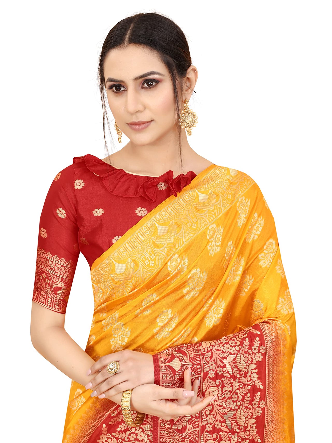SATYAM WEAVES Women's  Banarasi Cotton Silk Saree With Blouse Piece