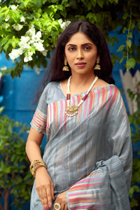 NK Textiles Women's  Ikat Woven Tussar Silk Saree with Tassels