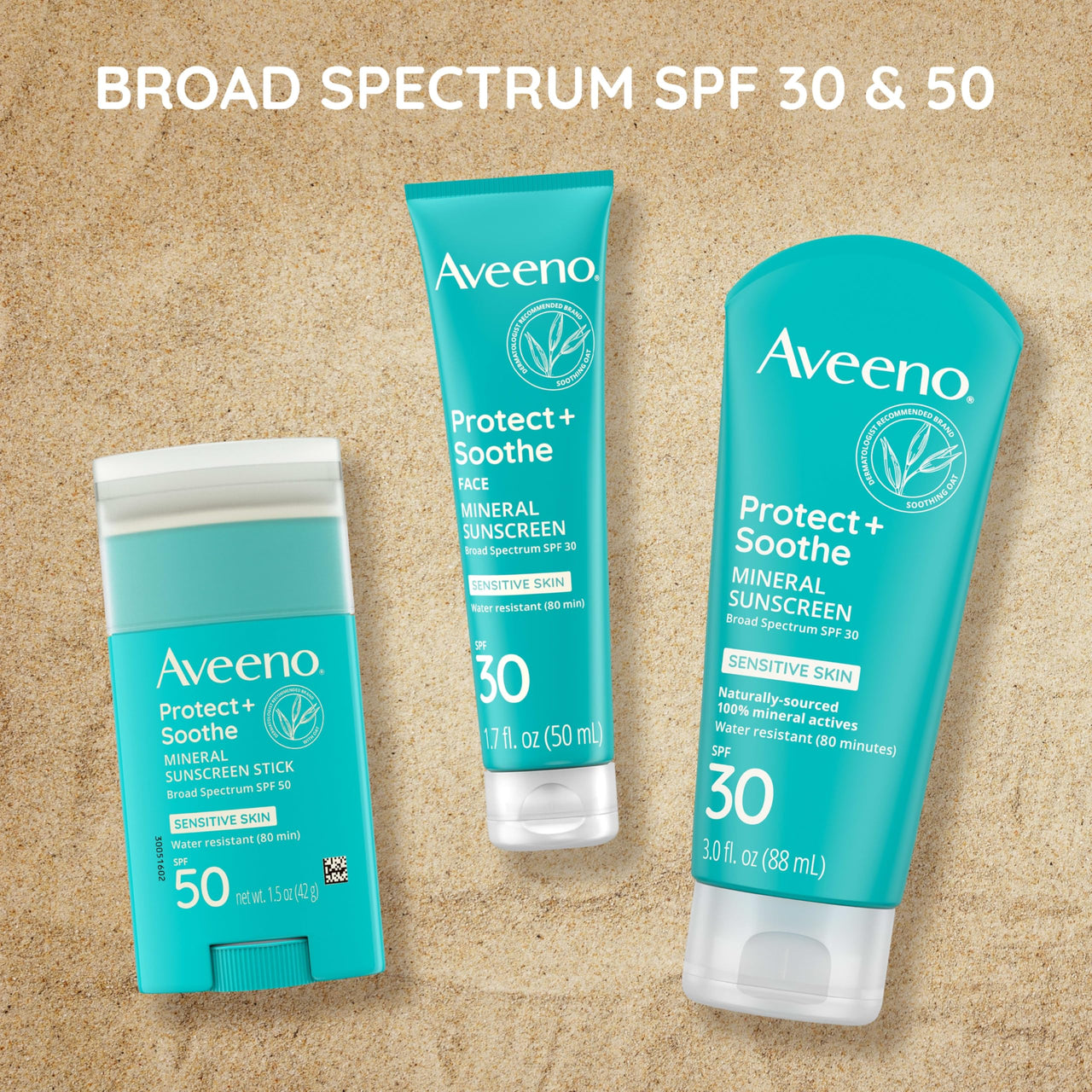 Aveeno Protect + Soothe Mineral Sunscreen Stick for Sensitive Skin SPF50, 1.5oz/42g