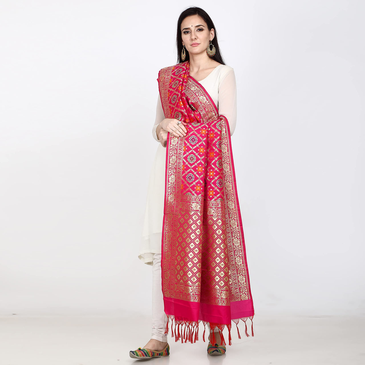 Kapaaha Women's  Woven Silk Blend Banarasi Zari Dupatta/Chunni, Width 45 Inch, Length 2.5 Meter