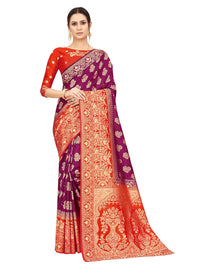 SATYAM WEAVES Women's  Banarasi Cotton Silk Saree With Blouse Piece