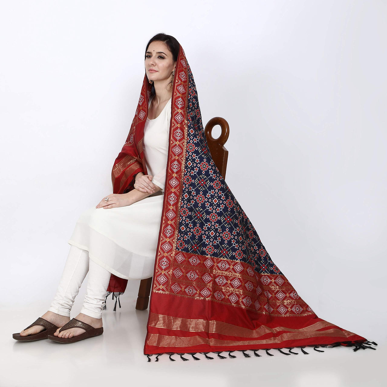 KAPAAHA Women's  Woven Design Silk Blend Dupatta Free Size