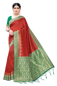 AKHILAM Women's  Banarasi silk woven Design Saree with Unstitched Blouse Piece(GNG220_QL_Parent)