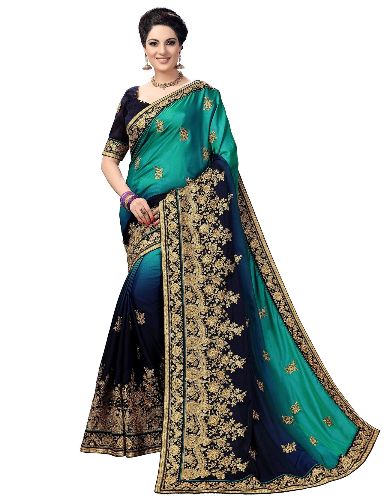 PANASH TRENDS Women's  Barfi Silk Heavy Embroidery Work Saree