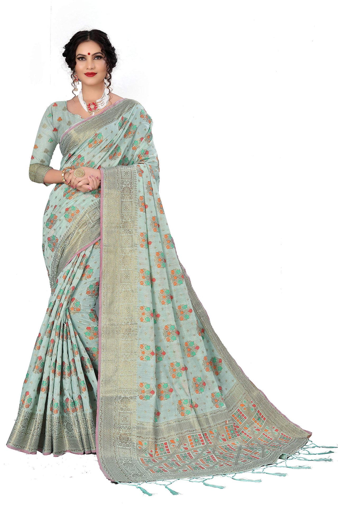 Divine International Trading Co Women's  Chanderi Saree With Blouse Piece