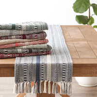 DII Farmhouse Braided Stripe Table Runner Collection, 15x108 (15x113, Fringe Included), Dark Brown 15x108