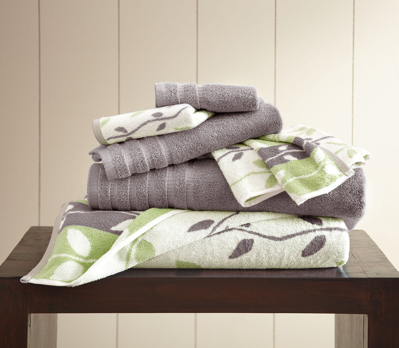 Modern Threads Amrapur Overseas 6-Piece Yarn Dyed Organic Vines Jacquard/Solid Ultra Soft 500GSM 100% Combed Cotton Towel Set [Grey Lavender] Labender