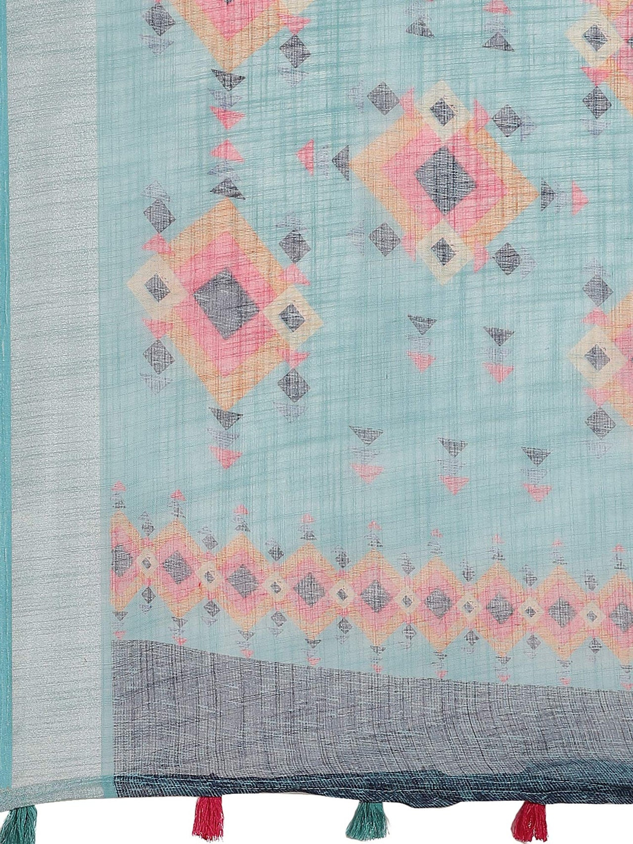 AKHILAM Women's  Linen Geometric Saree With Unstitched Boluse Piece