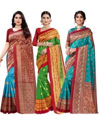 SIRIL Women's Poly Silk Saree Combo Pack Of 3 With Unstitched Blouse Piece