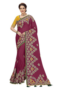Nivah Fashion Women's  Satin Embroidery Saree with Heavy Work Blouse Piece