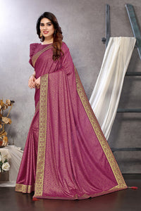 MIRCHI FASHION Women's  Stylish Lycra Foil Printed Design with Zari Woven Lace Work Saree with Blouse Piece