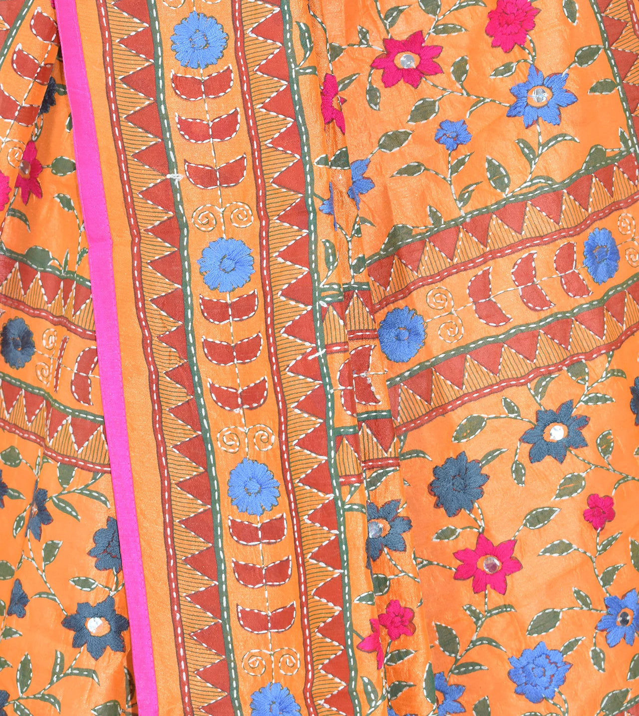 tweedle Chanderi Phulkari/Fulkari Dupatta for Women in Madhubani Kantha Embroidery