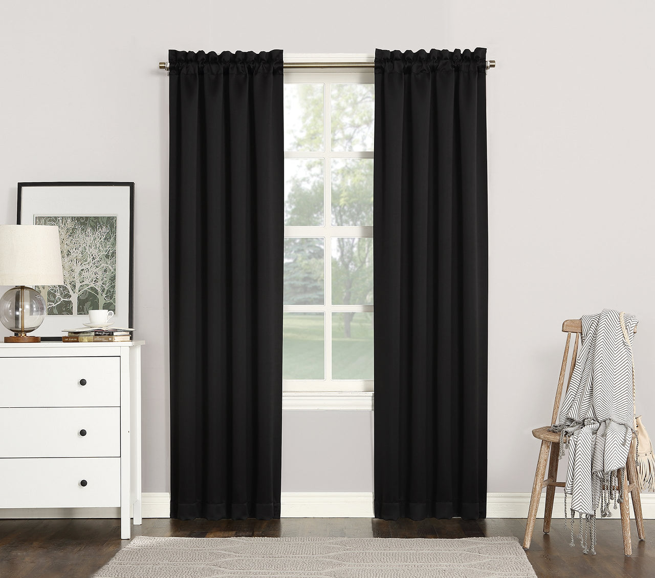 Sun Zero Easton Energy Saving Blackout Rod Pocket Curtain Panel, 40" x 84", Black