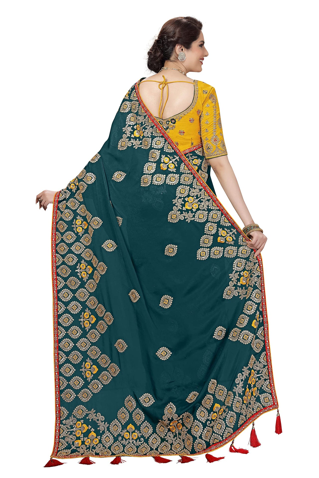 Nivah Fashion Women's  Satin Embroidery Saree with Heavy Work Blouse Piece
