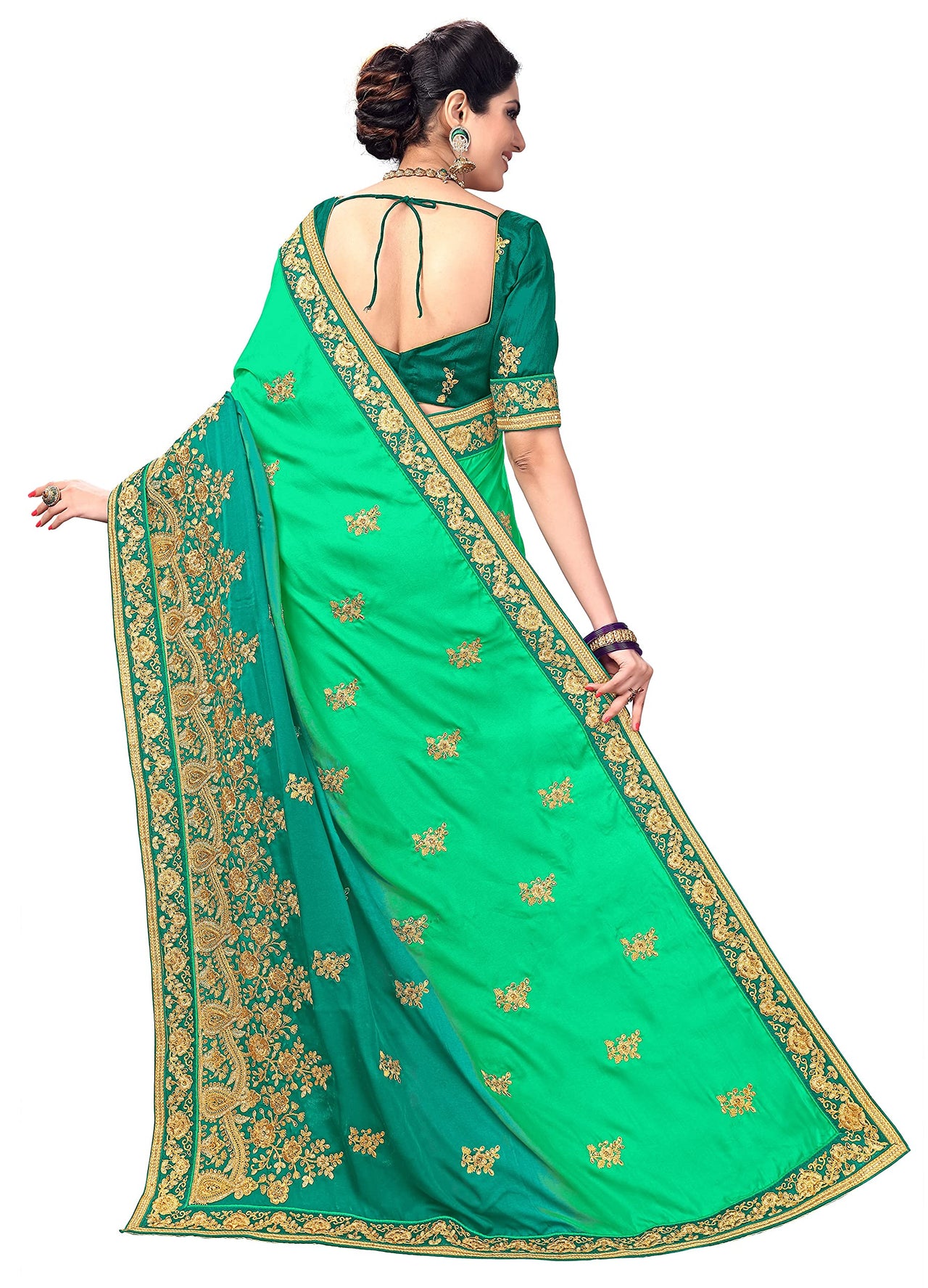 PANASH TRENDS Women's  Barfi Silk Heavy Embroidery Work Saree