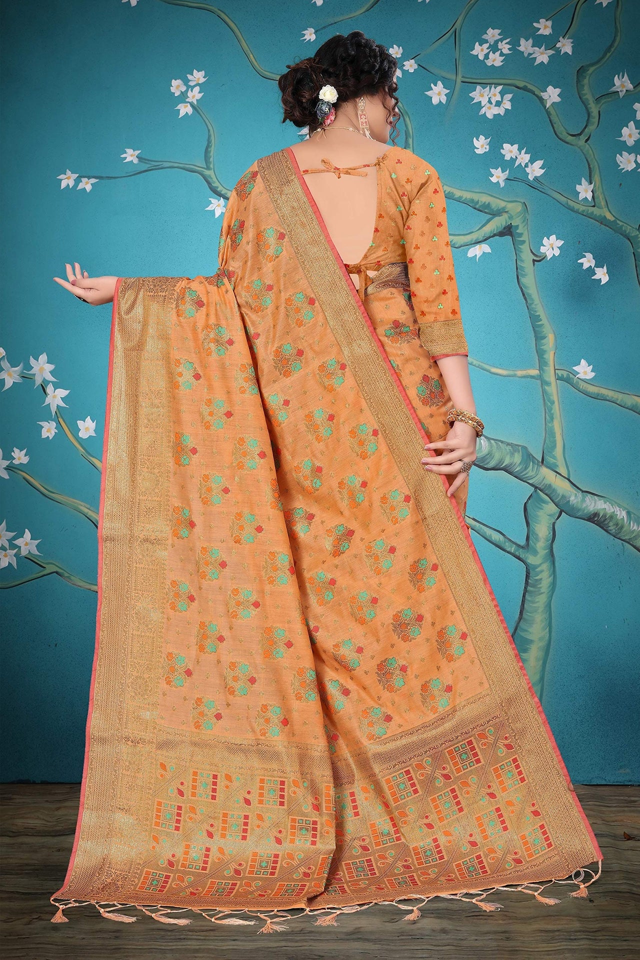 Divine International Trading Co Women's  Chanderi Saree With Blouse Piece