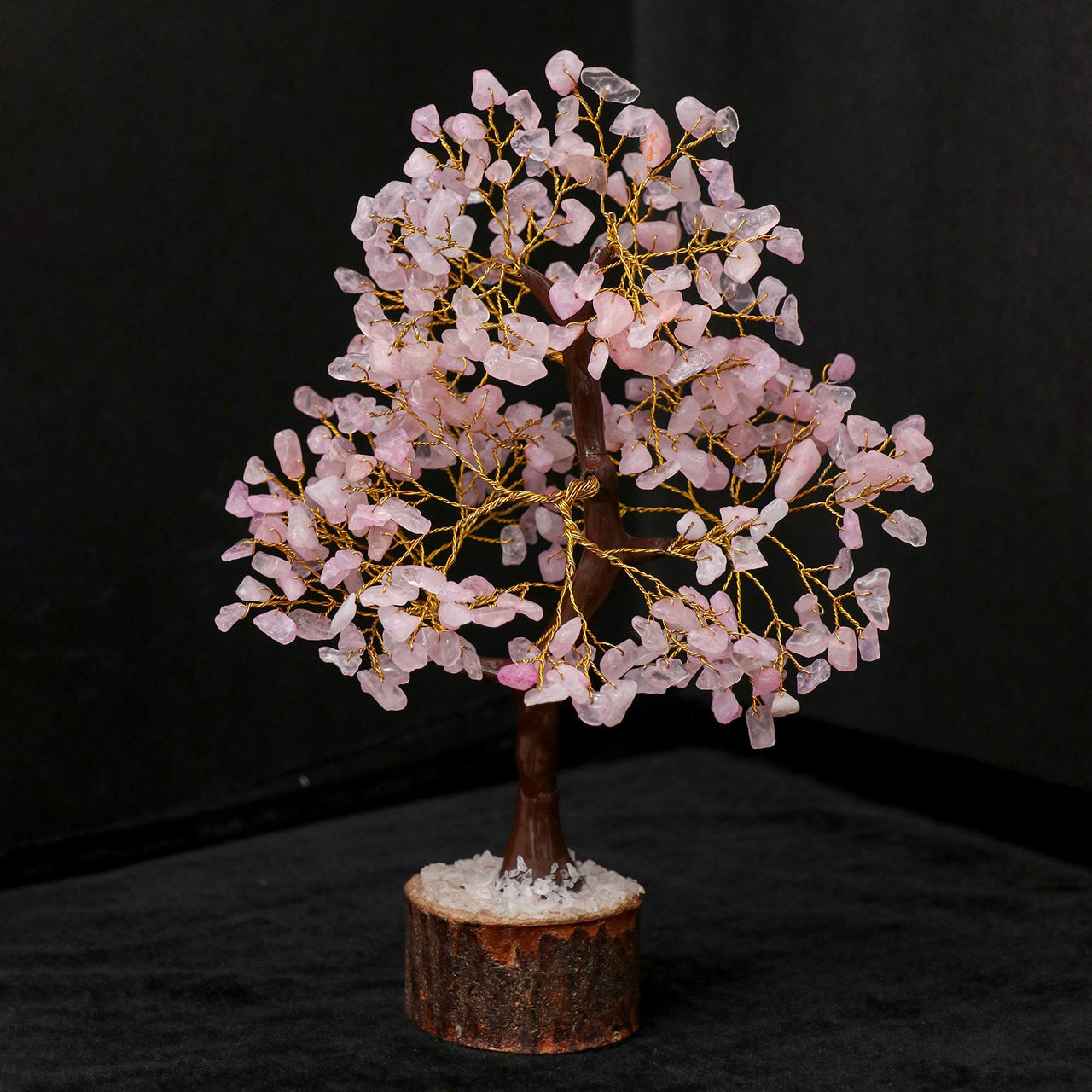 Rose Quartz Gemstone Tree - Crystal Tree for Positive Energy, Handmade Chakra Tree, Feng Shui Figurine - Money Bonsai, Good Luck Reiki Healing Crystals, Decoration Ornament Sculpture Prosperity Gift Rose Quartz (Golden Wire)