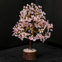 Rose Quartz Gemstone Tree - Crystal Tree for Positive Energy, Handmade Chakra Tree, Feng Shui Figurine - Money Bonsai, Good Luck Reiki Healing Crystals, Decoration Ornament Sculpture Prosperity Gift Rose Quartz (Golden Wire)
