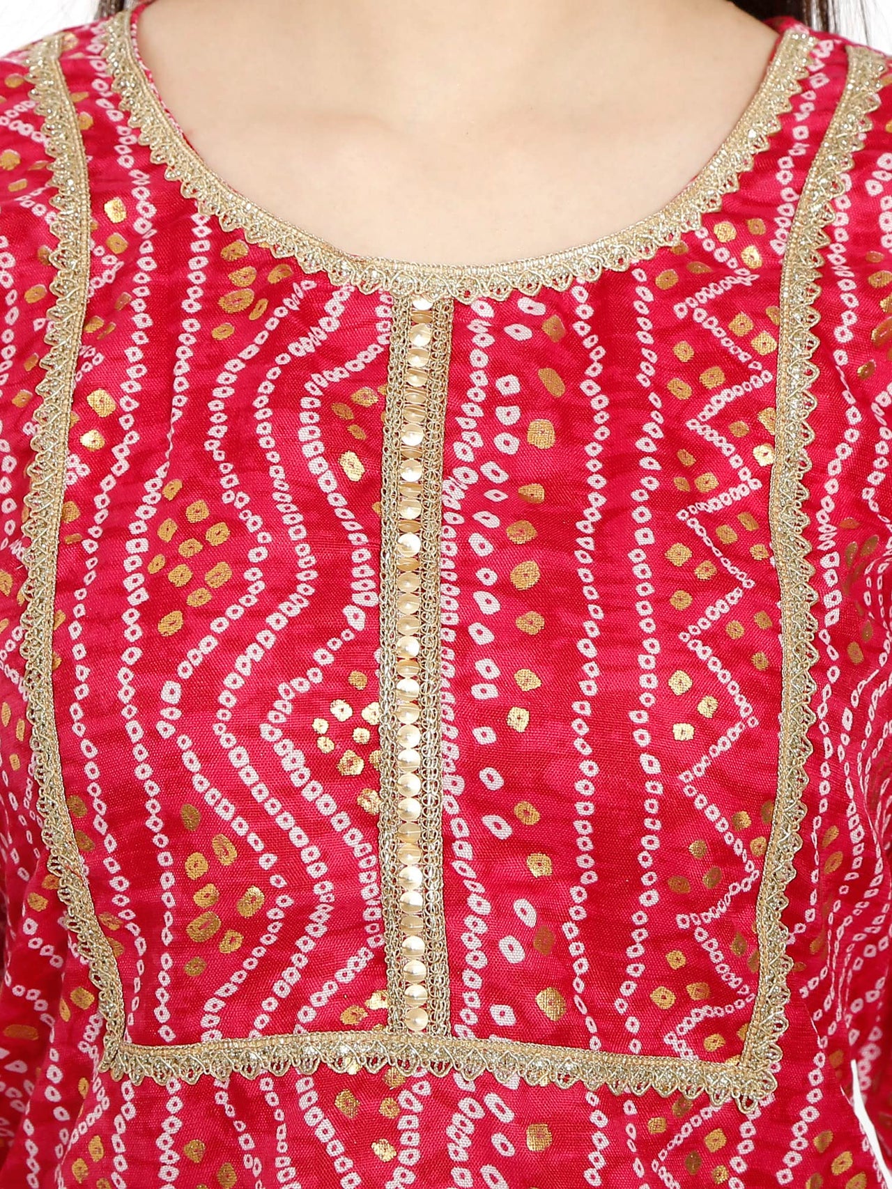 InTrend Forever Bandhani Foil Print Designer || Cotton Kurta for Ladies || Straight Fit || Zari & Sequins lace || Kurtis for Women