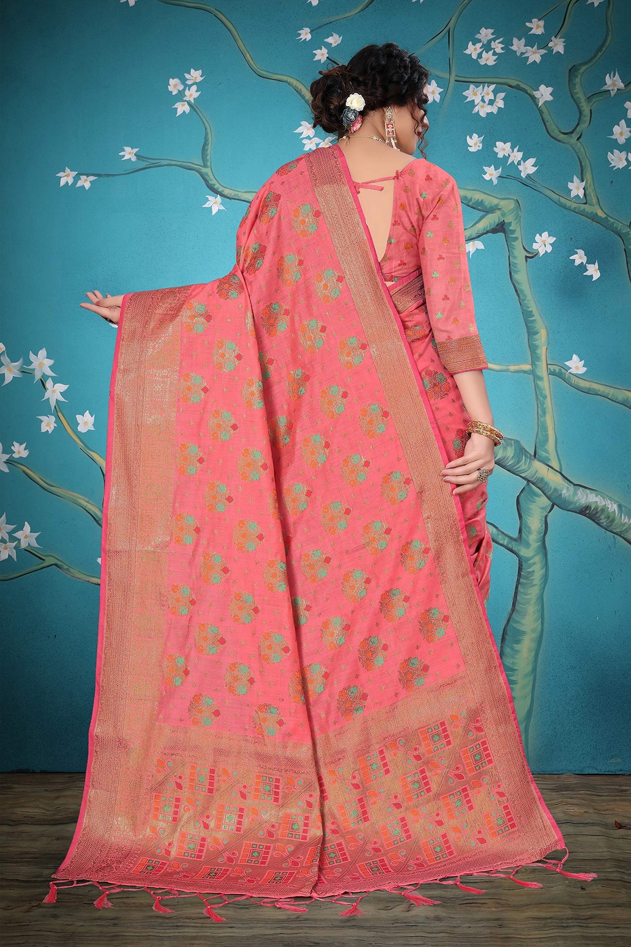 Divine International Trading Co Women's  Chanderi Saree With Blouse Piece