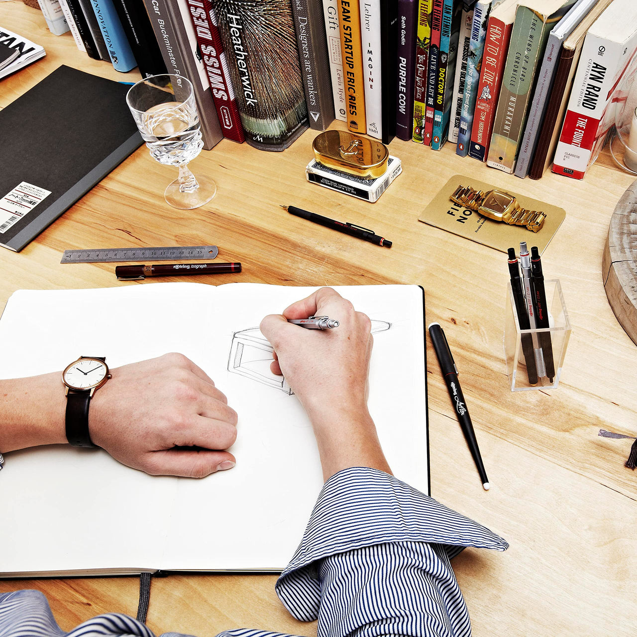 Rotring 600 Mechanical Pencil, HB 0.5 mm, Blue All-Metal Body, Hexagonal Barrel