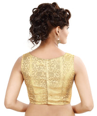 Madhu Fashion Womens Golden Banaras Brocade Sleeveless Readymade Saree Blouse