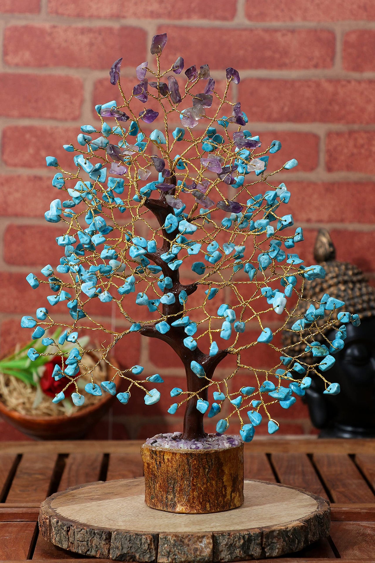 Amethyst & Turquoise Gemstone Tree, Crystal Tree of Life, Feng Shui Bonsai, Money Tree, Healing Tree - Home Decoration, Good Luck Figurine, Gem Tree for Positive Energy, Chakra Tree of Life, Gift Amethyst + Turquoise (Copper Wire)