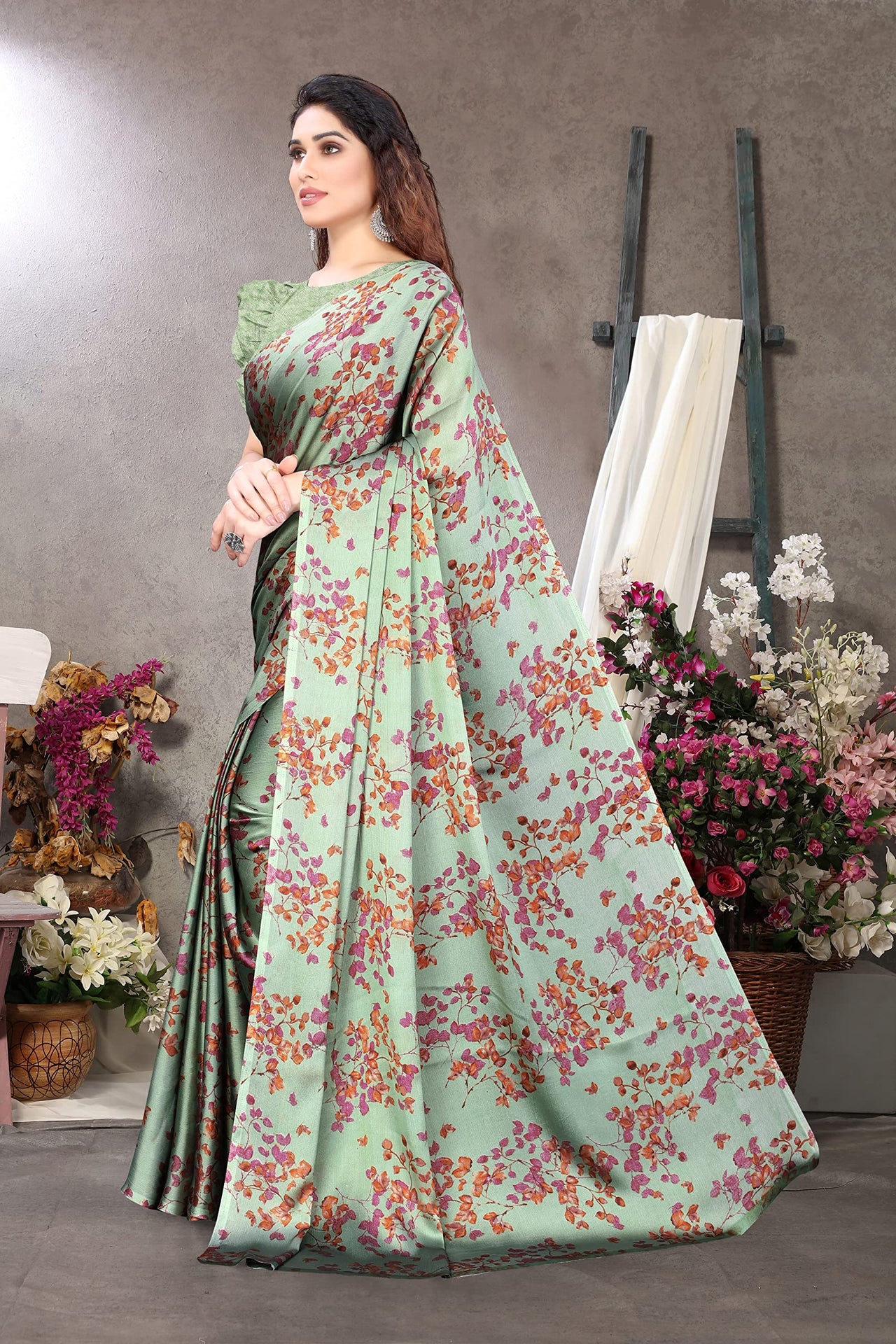 MIRCHI FASHION Women's  Stylish Chiffon Floral Printed Saree with Blouse Piece