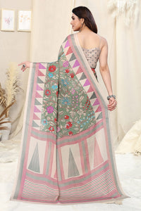 MIRCHI FASHION Women's  Stylish Chiffon Floral and Geometric Printed Saree with Blouse Piece