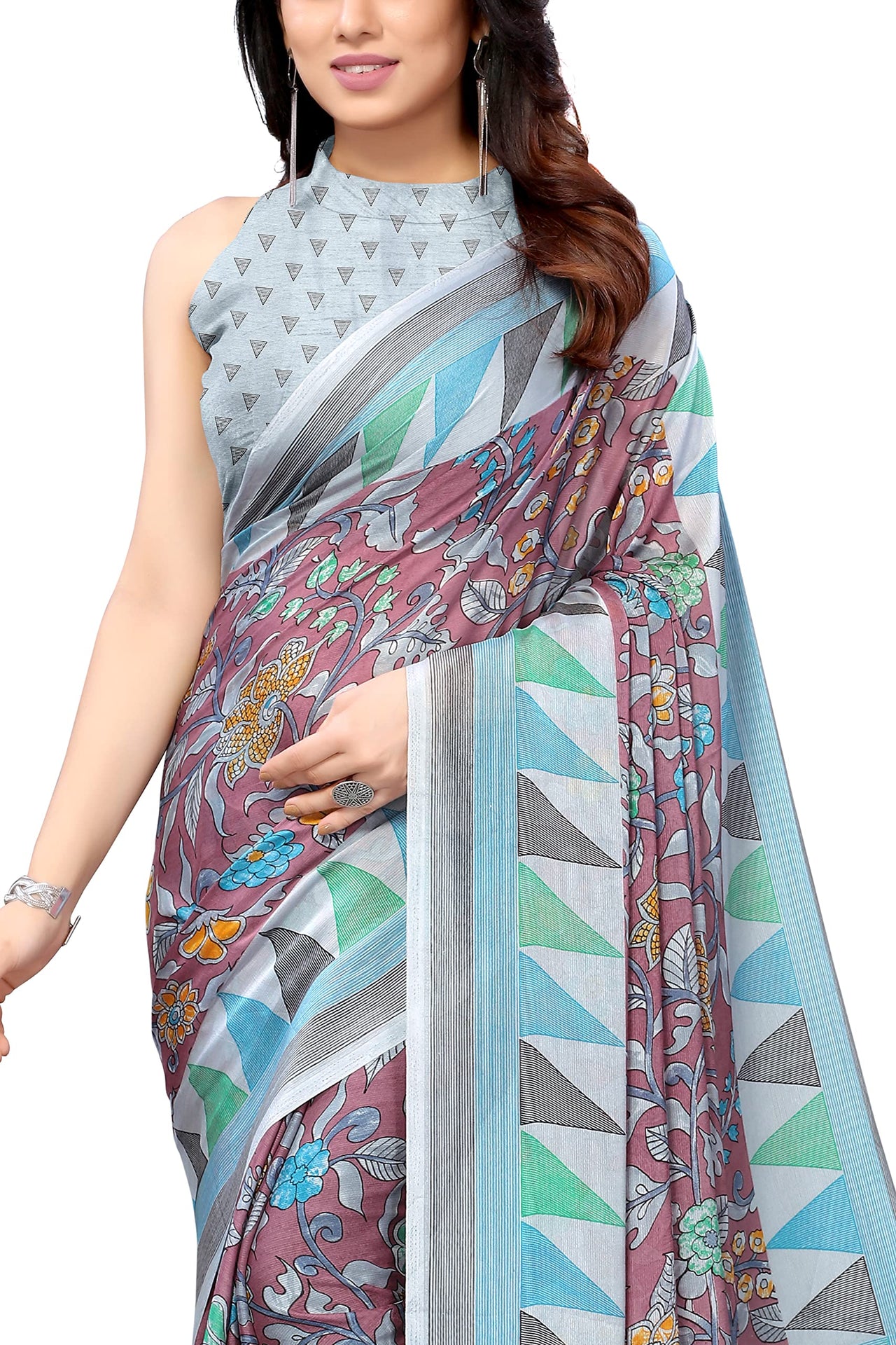 MIRCHI FASHION Women's  Stylish Chiffon Floral and Geometric Printed Saree with Blouse Piece