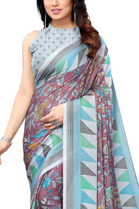 MIRCHI FASHION Women's  Stylish Chiffon Floral and Geometric Printed Saree with Blouse Piece