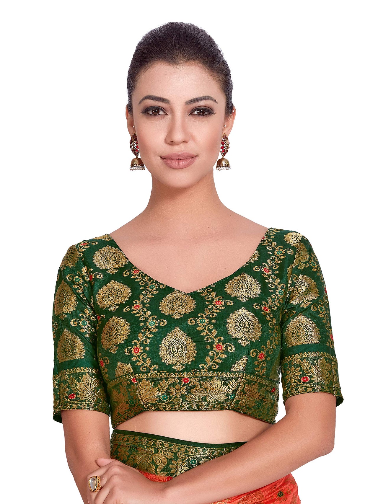 MIMOSA Art silk Wedding saree Kanjivarm Pattu style With Contrast Blouse Color: Orange (4282-65-2D-PCH-BGRN)