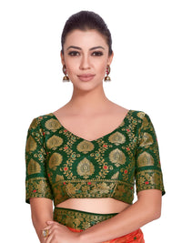 MIMOSA Art silk Wedding saree Kanjivarm Pattu style With Contrast Blouse Color: Orange (4282-65-2D-PCH-BGRN)