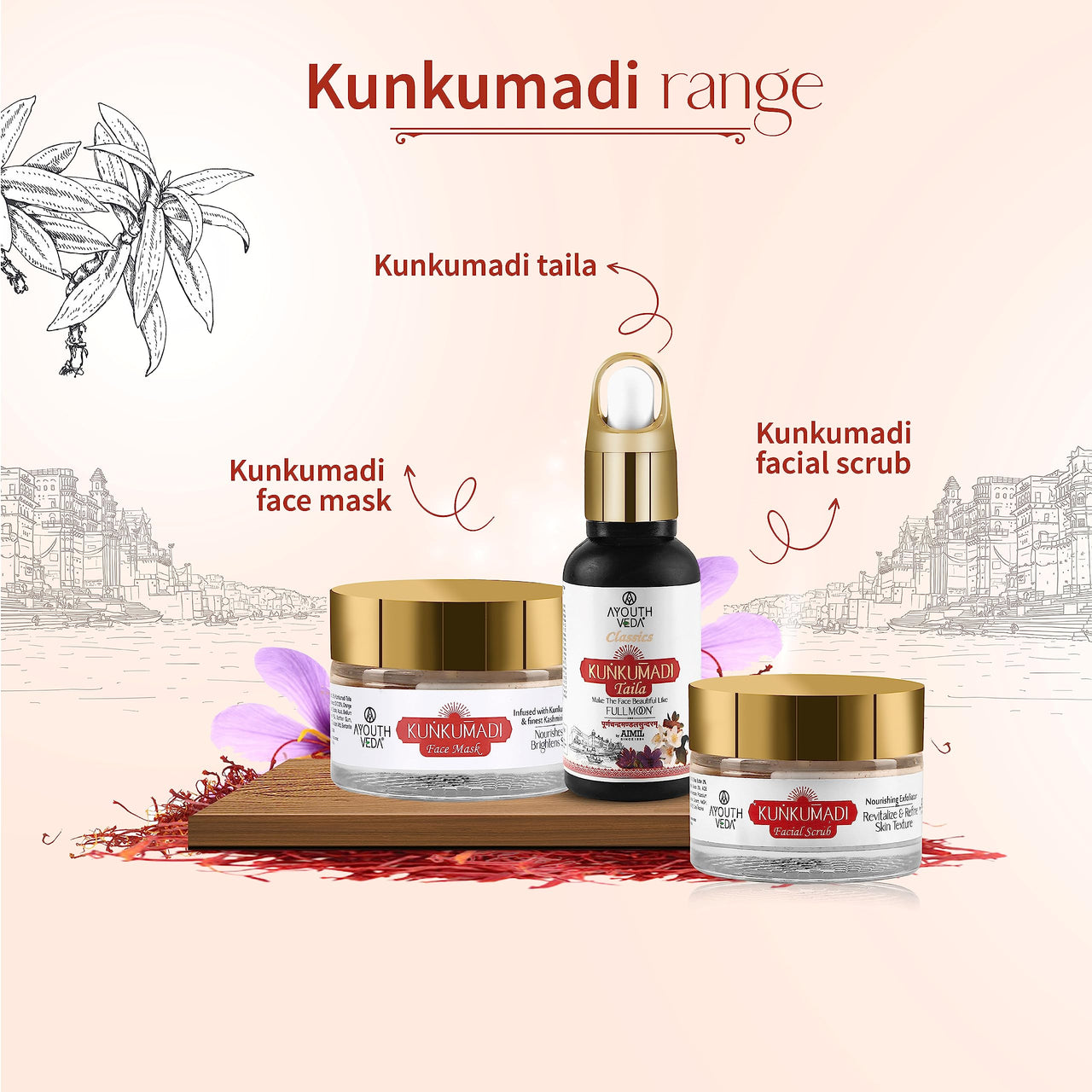 Ayouthveda Kunkumadi Face Mask 50g & Kunkumadi Taila Facial Oil 30ml Combo Pack Nourishes & Brightening Dull Skin Glowing Skin, Skin Whitening/Brightening Face Mask for Women & Men Beauty Facial Oil